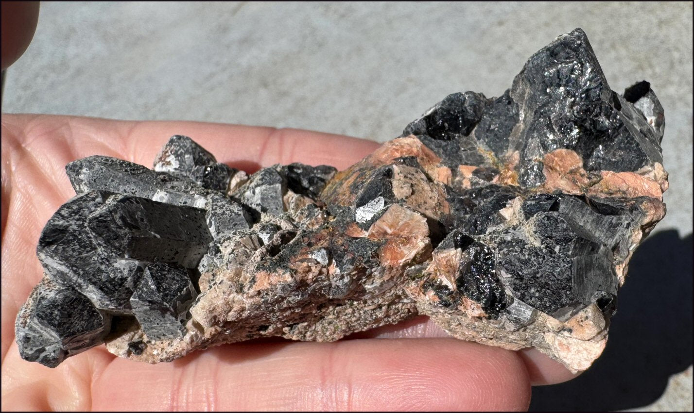 DARK Natural Smoky Quartz Crystal Cluster with Feldspar - Highly protective!