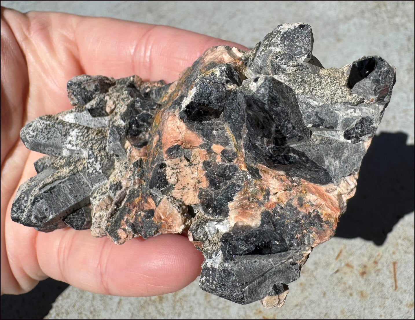 DARK Natural Smoky Quartz Crystal Cluster with Feldspar - Highly protective!