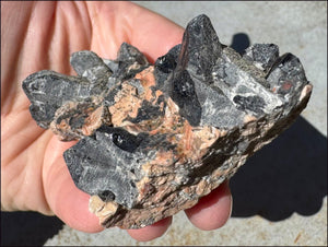 DARK Natural Smoky Quartz Crystal Cluster with Feldspar - Highly protective!