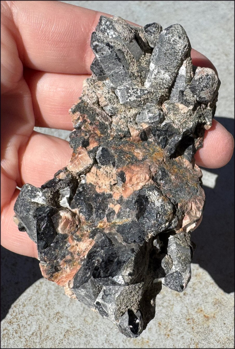 DARK Natural Smoky Quartz Crystal Cluster with Feldspar - Highly protective!