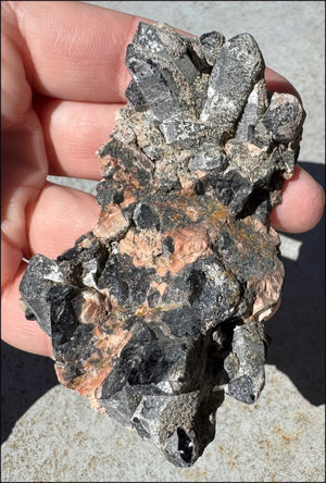 DARK Natural Smoky Quartz Crystal Cluster with Feldspar - Highly protective!