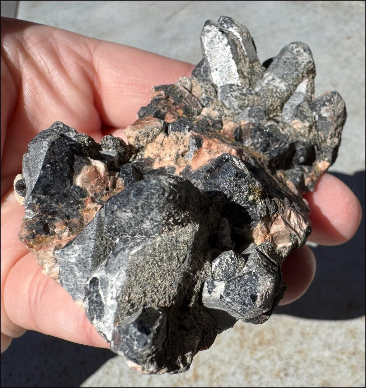 DARK Natural Smoky Quartz Crystal Cluster with Feldspar - Highly protective!