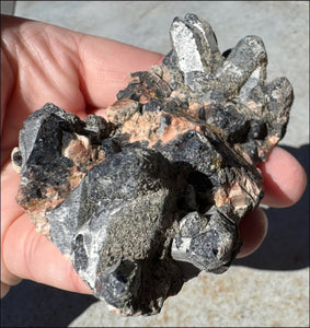 DARK Natural Smoky Quartz Crystal Cluster with Feldspar - Highly protective!