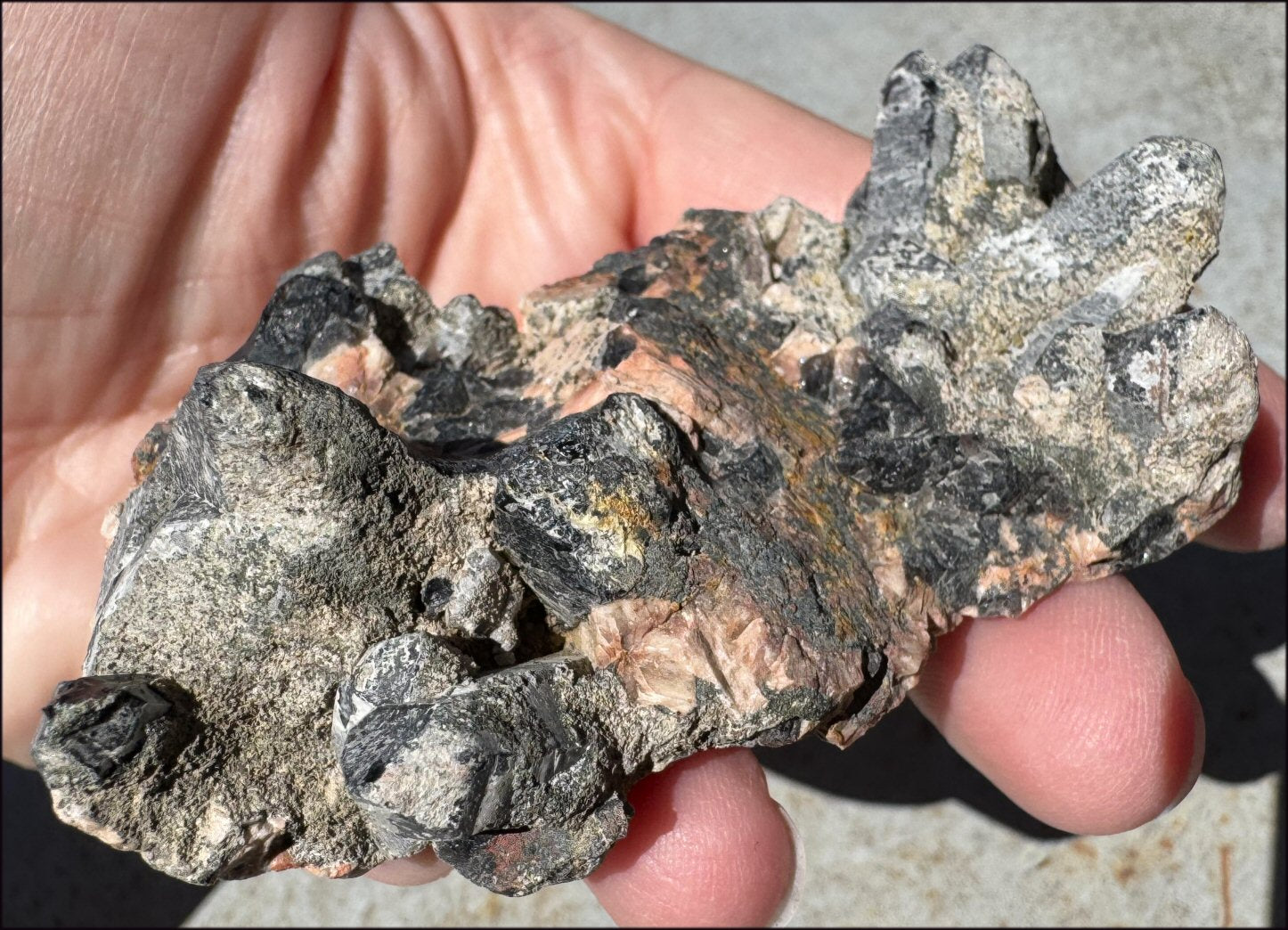 DARK Natural Smoky Quartz Crystal Cluster with Feldspar - Highly protective!