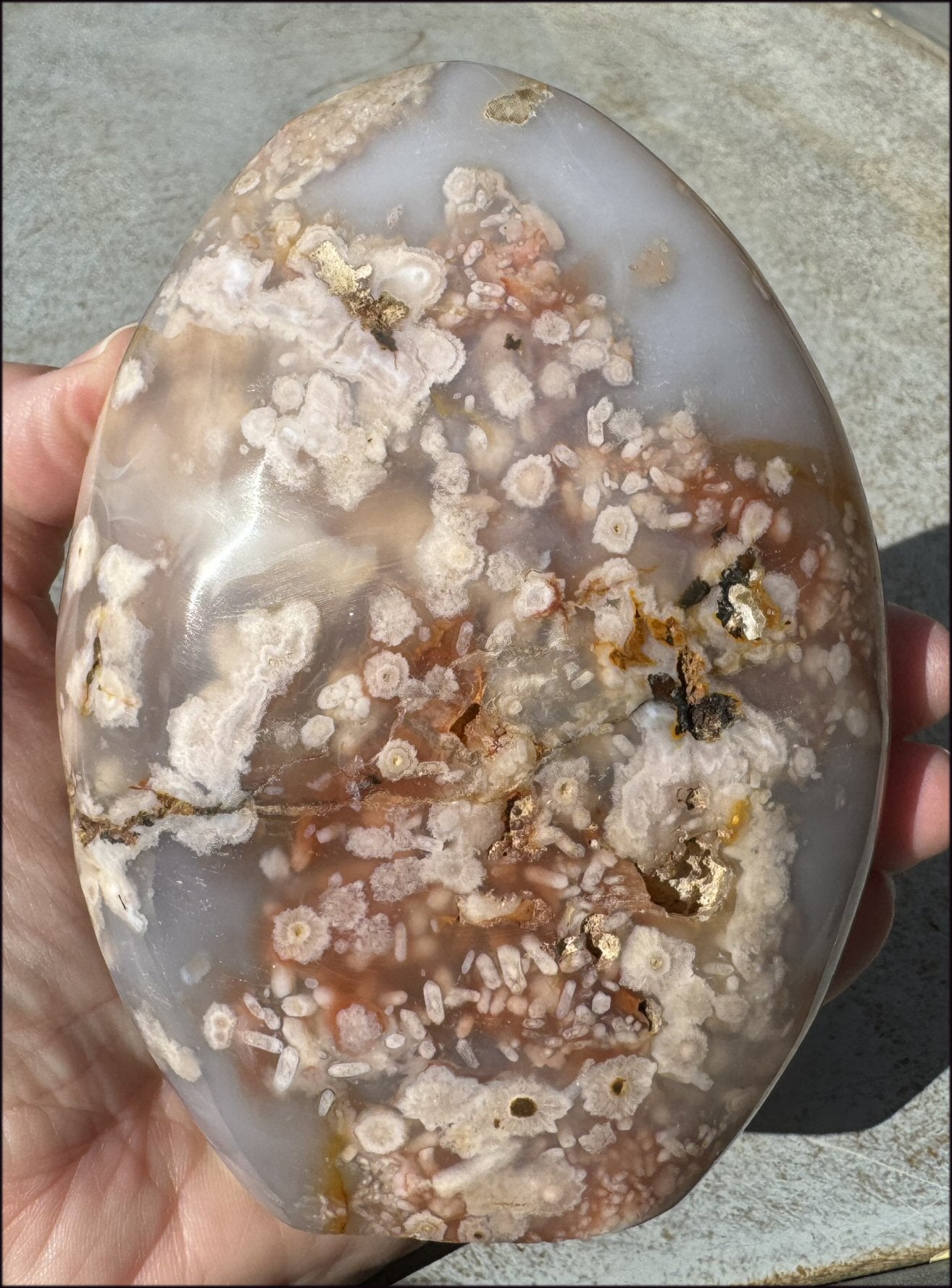Cherry Blossom Agate Standing Stone with Cool VUGS - just under 2lbs