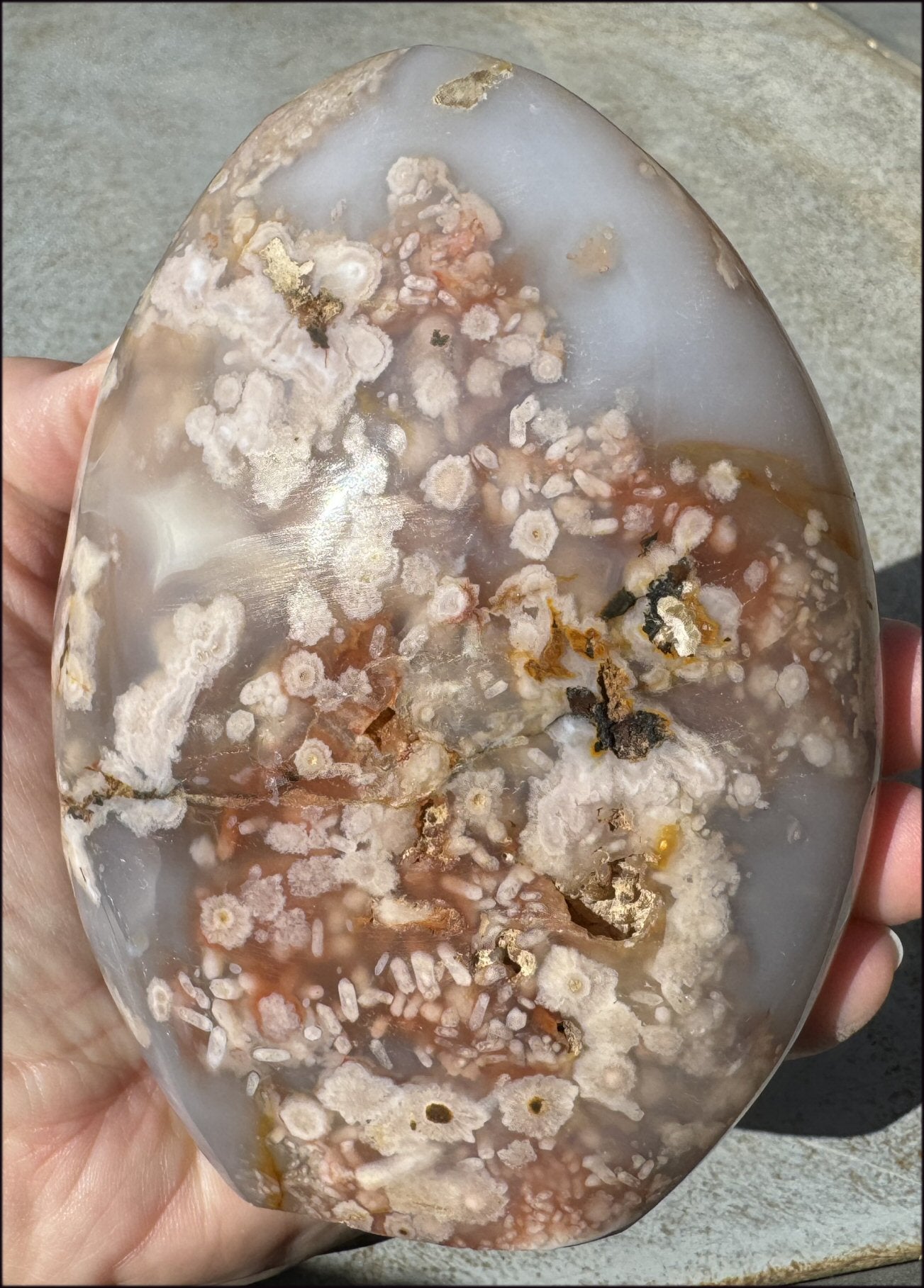 Cherry Blossom Agate Standing Stone with Cool VUGS - just under 2lbs