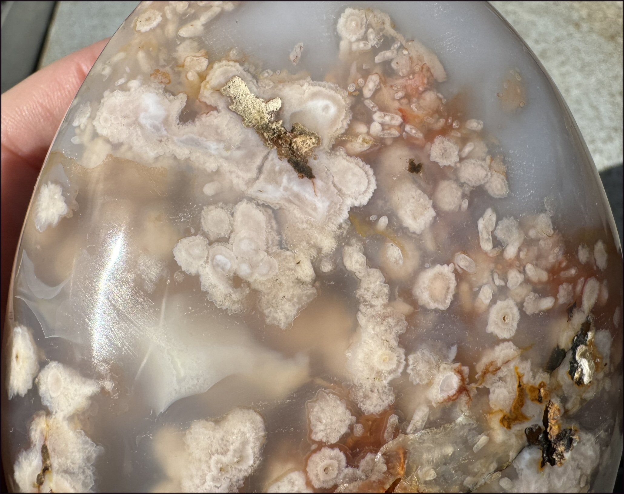 Cherry Blossom Agate Standing Stone with Cool VUGS - just under 2lbs