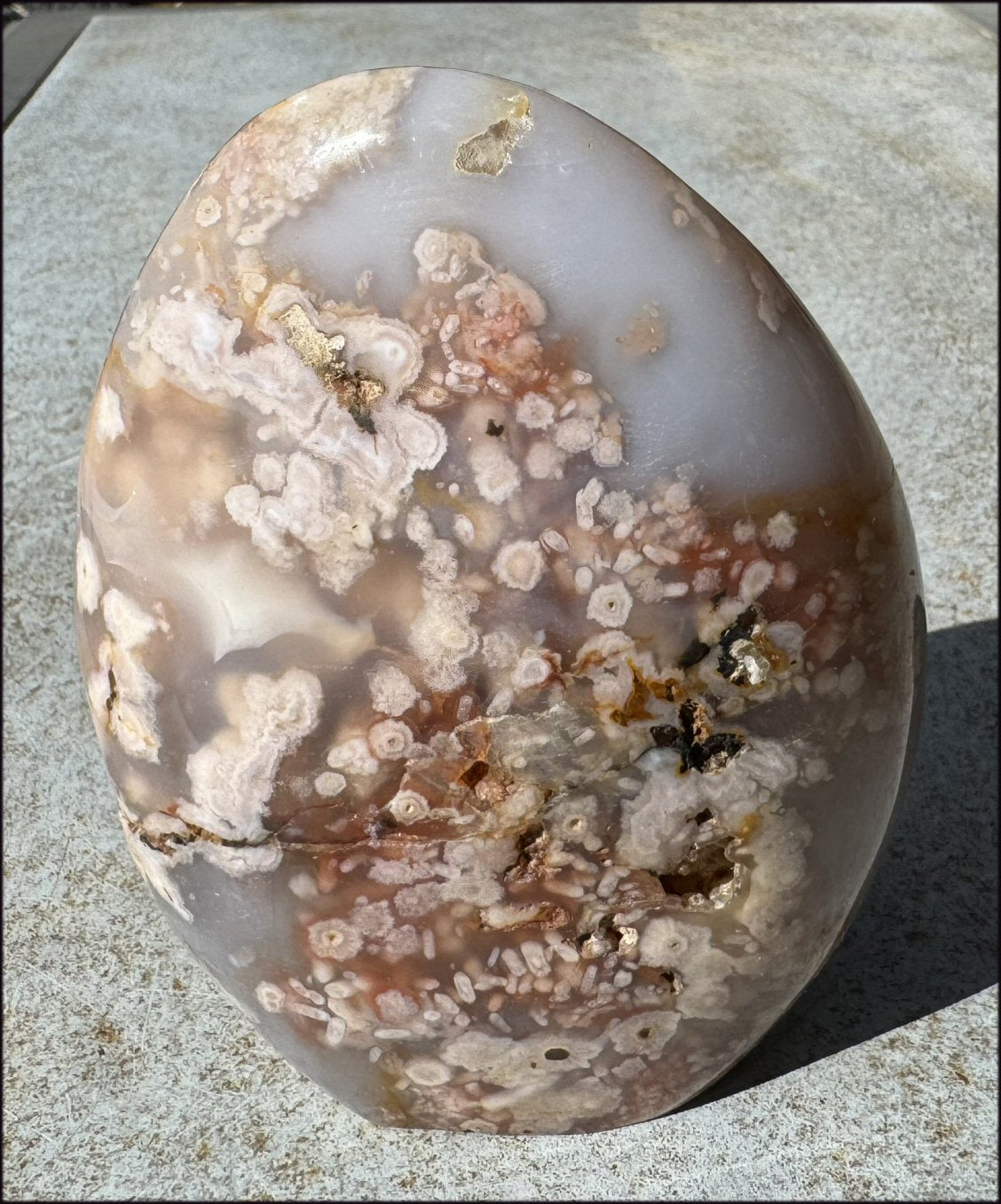 Cherry Blossom Agate Standing Stone with Cool VUGS - just under 2lbs