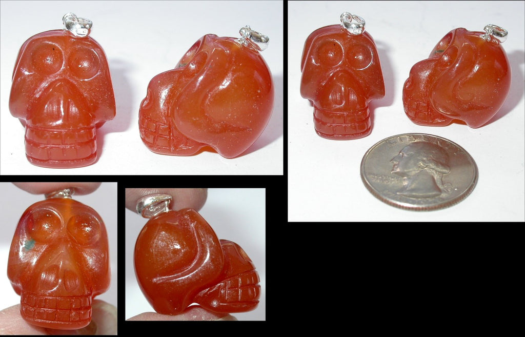 ~New Style~ CARNELIAN Crystal Skull Pendant - Sterling Silver bale