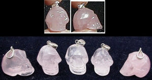 ROSE QUARTZ Crystal Skull Pendant / Pendulum - Stone of LOVE - Sterling Silver Bale