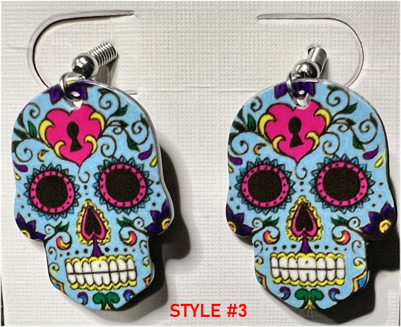 Large Acrylic SUGAR SKULL Earrings - 6 colors