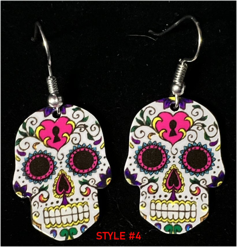 Large Acrylic SUGAR SKULL Earrings - 6 colors