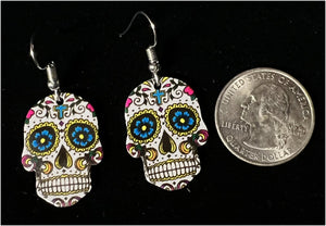 Large Acrylic SUGAR SKULL Earrings - 6 colors