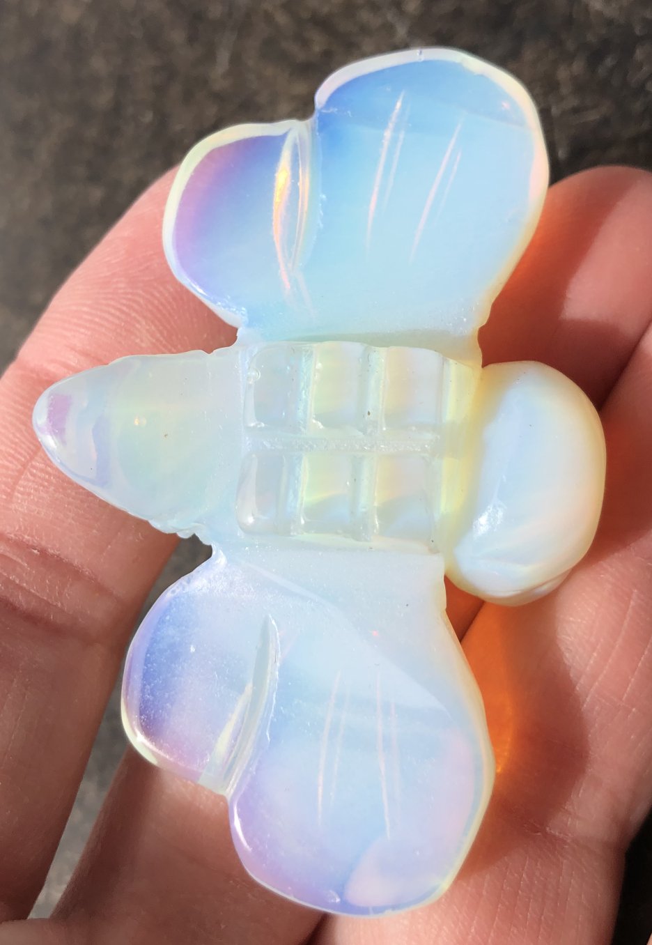 Carved Opalite DRAGONFLY Totem with Rainbow Colors