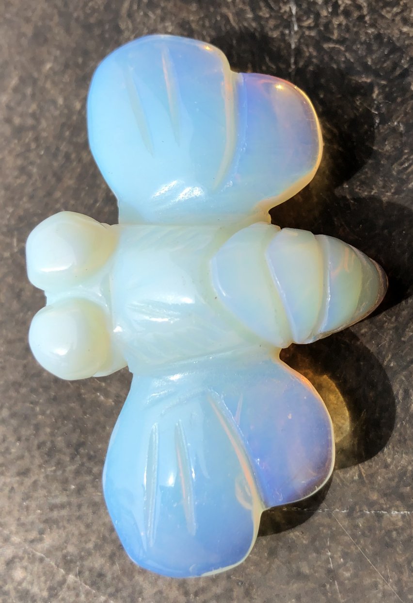 Carved Opalite DRAGONFLY Totem with Rainbow Colors