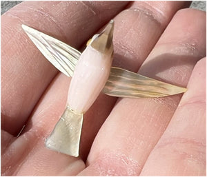 Carved Pink Calcite + Mother of Pearl Miniature HUMMINGBIRD with Flower