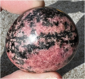 Luscious Raspberry Pink RHODONITE Crystal Palm Stone - Unconditional Love