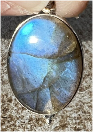 Dainty Oval Sterling Silver and Labradorite Crystal Pendant - Work with Nature Spirits