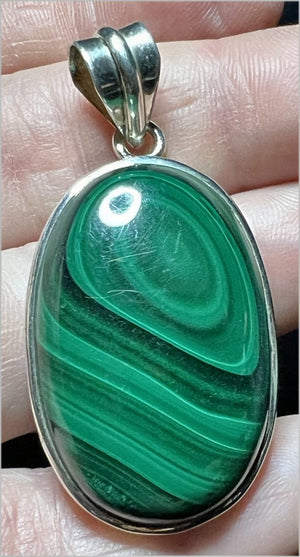 Sterling Silver MALACHITE Crystal Pendant - Spiritual Transformation! - with Synergy 9+ years