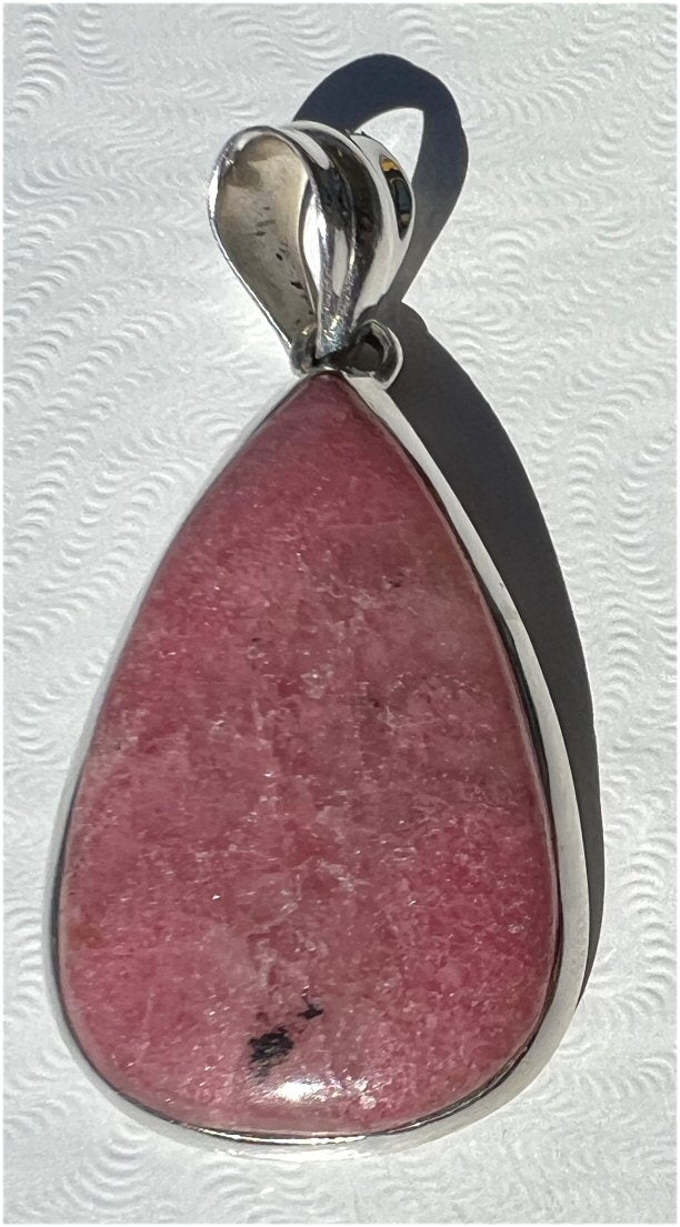 Sterling Silver RHODONITE Crystal Pendant - Heart Chakra, Self-Healing - with Synergy 9+ years