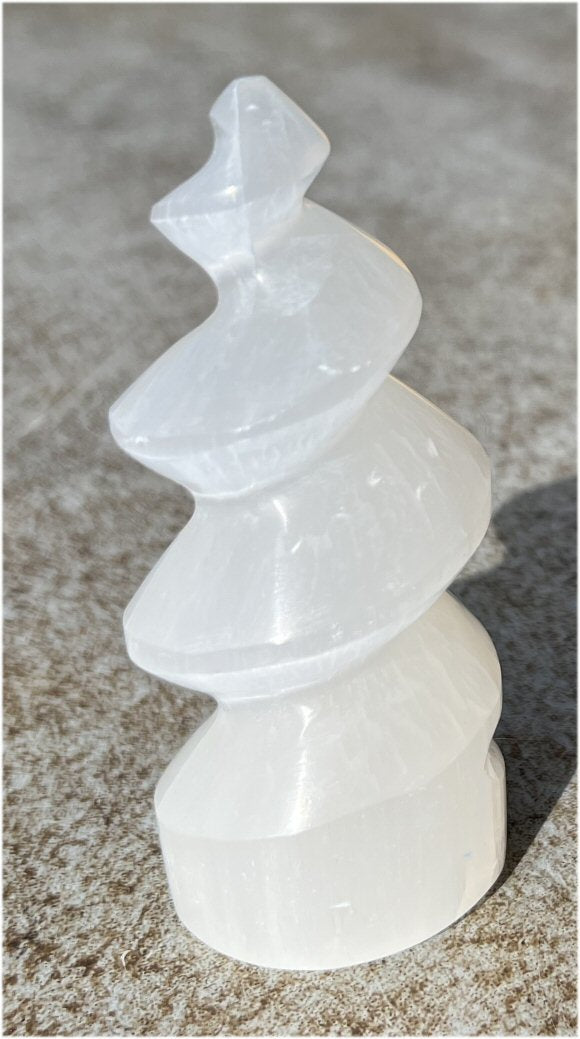 White Satin Spar Selenite Spiral Tower - Clarity, Remove energy blocks