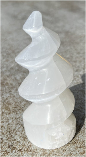 White Satin Spar Selenite Spiral Tower - Clarity, Remove energy blocks