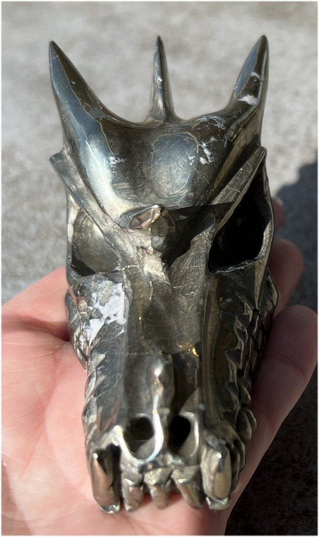 Lg. Pyrite DRAGON Crystal Skull - Intellect, Mental Clarity