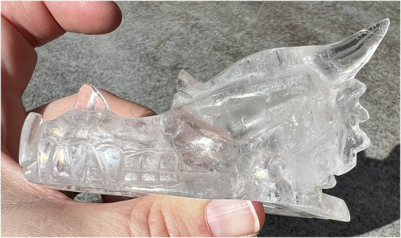 Quartz Dragon Crystal Skull with Hematite inclusions - Focus, Transformation