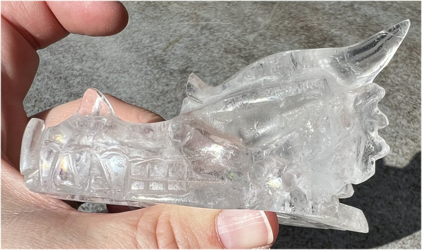 Quartz Dragon Crystal Skull with Hematite inclusions - Focus, Transformation