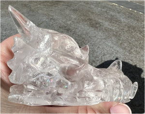 Quartz Dragon Crystal Skull with Hematite inclusions - Focus, Transformation