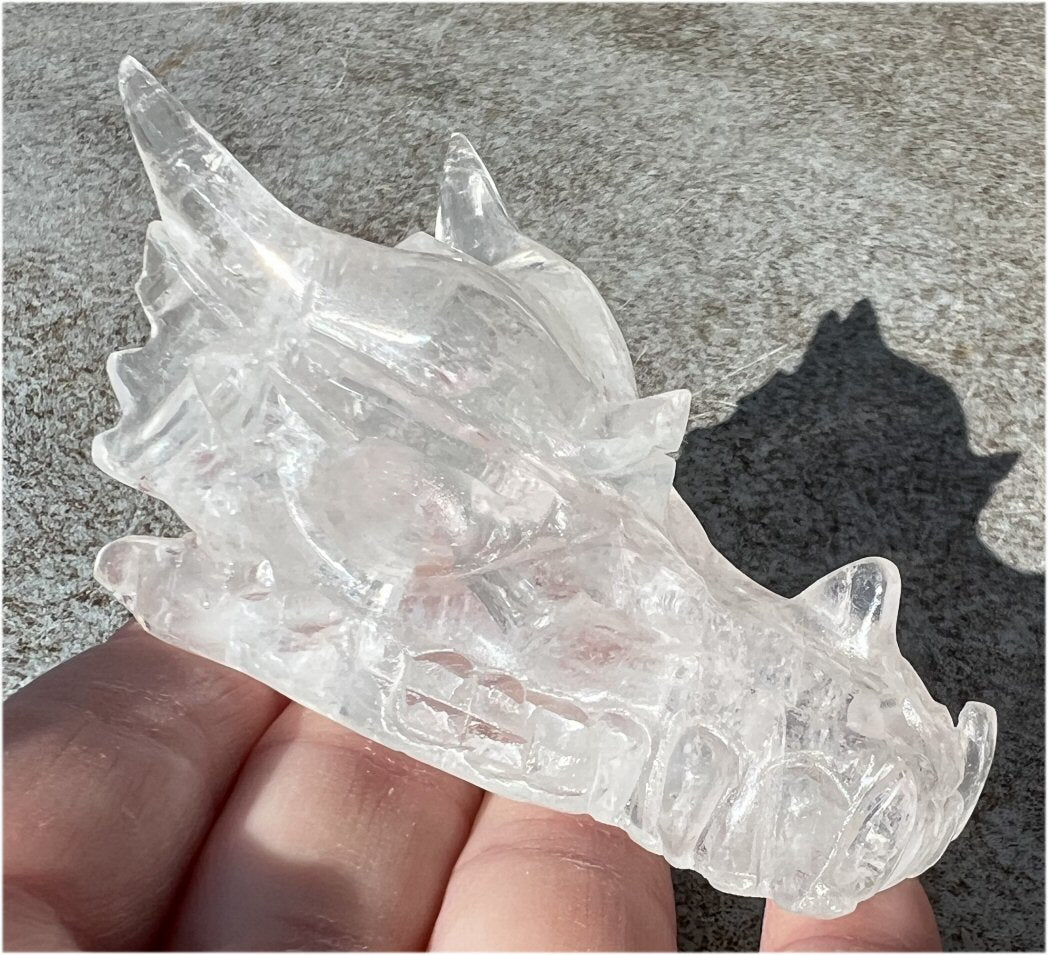 Quartz Dragon Crystal Skull with Hematite inclusions - Focus, Transformation