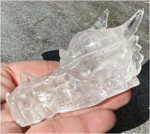 Quartz Dragon Crystal Skull with Hematite inclusions - Focus, Transformation