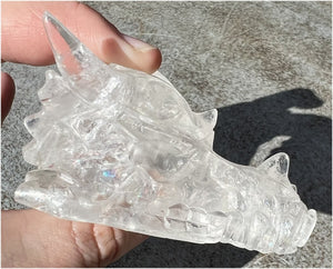 Quartz Dragon Crystal Skull with Hematite inclusions - Focus, Transformation