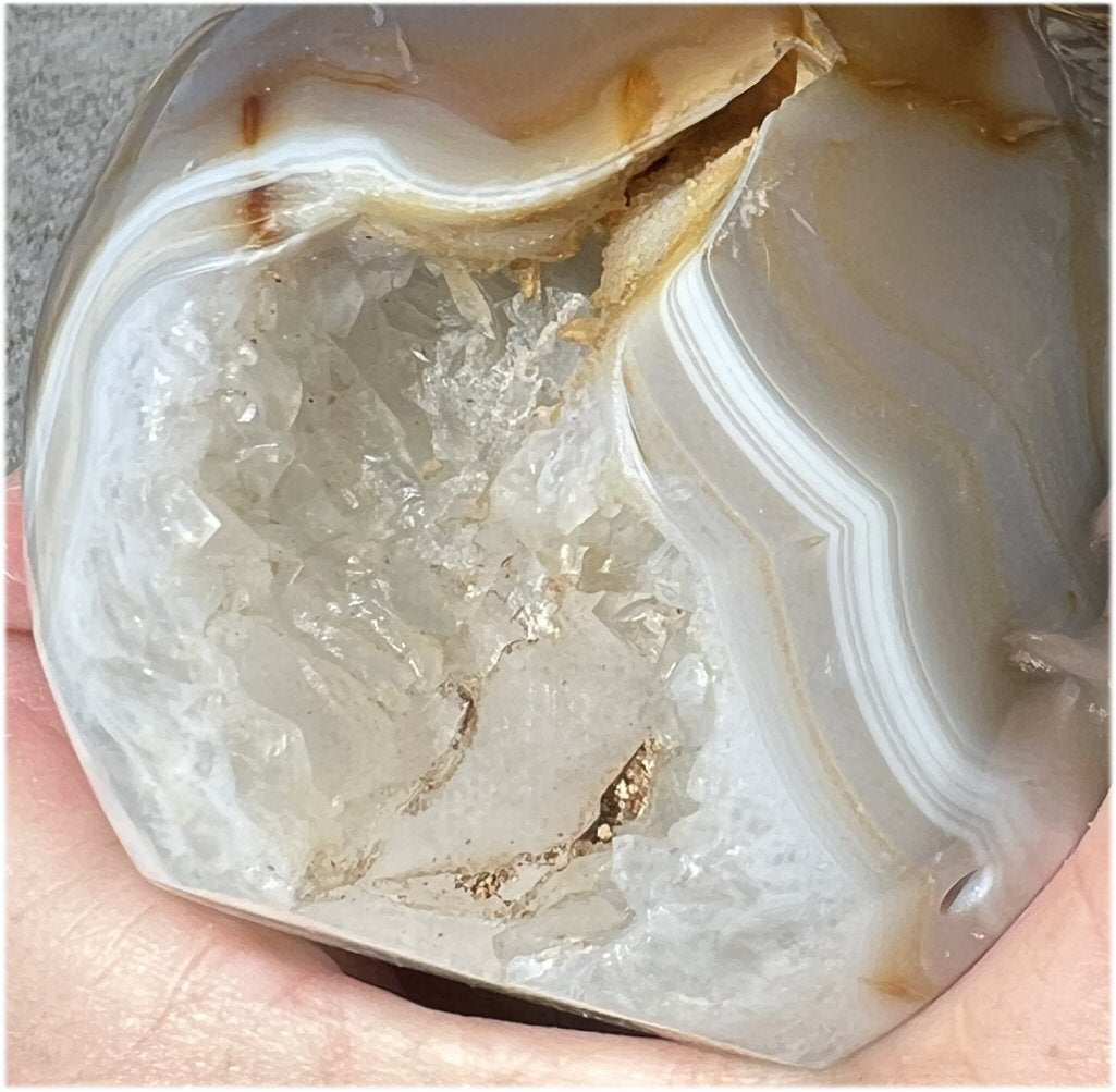 Baby Life-Size Agate GEODE Crystal Skull with BIG Vug, Mesmerizing Banding