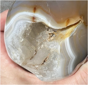 Baby Life-Size Agate GEODE Crystal Skull with BIG Vug, Mesmerizing Banding