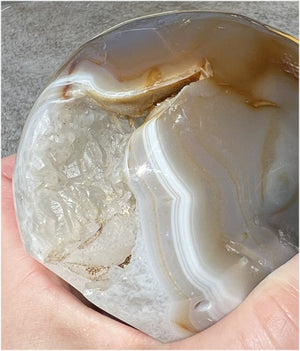 Baby Life-Size Agate GEODE Crystal Skull with BIG Vug, Mesmerizing Banding