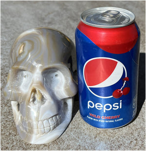 Baby Life-Size Agate GEODE Crystal Skull with BIG Vug, Mesmerizing Banding