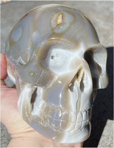 Baby Life-Size Agate GEODE Crystal Skull with BIG Vug, Mesmerizing Banding