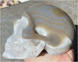 Baby Life-Size Agate GEODE Crystal Skull with BIG Vug, Mesmerizing Banding
