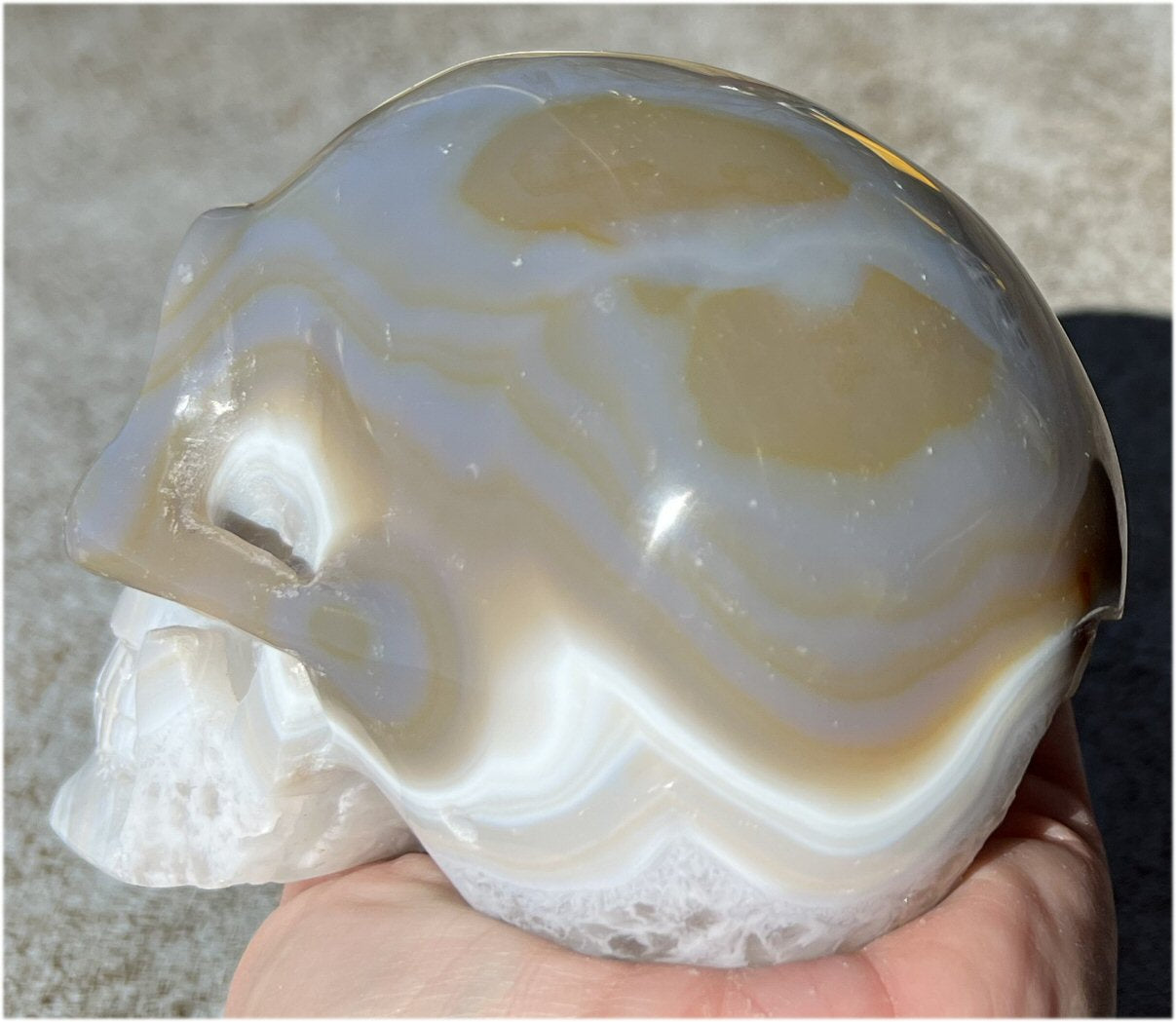Baby Life-Size Agate GEODE Crystal Skull with BIG Vug, Mesmerizing Banding