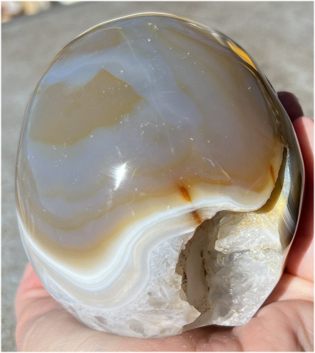 Baby Life-Size Agate GEODE Crystal Skull with BIG Vug, Mesmerizing Banding