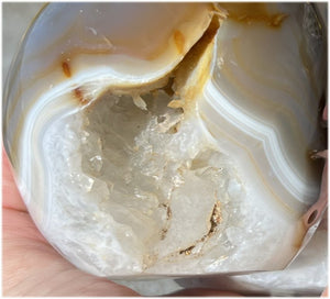 Baby Life-Size Agate GEODE Crystal Skull with BIG Vug, Mesmerizing Banding