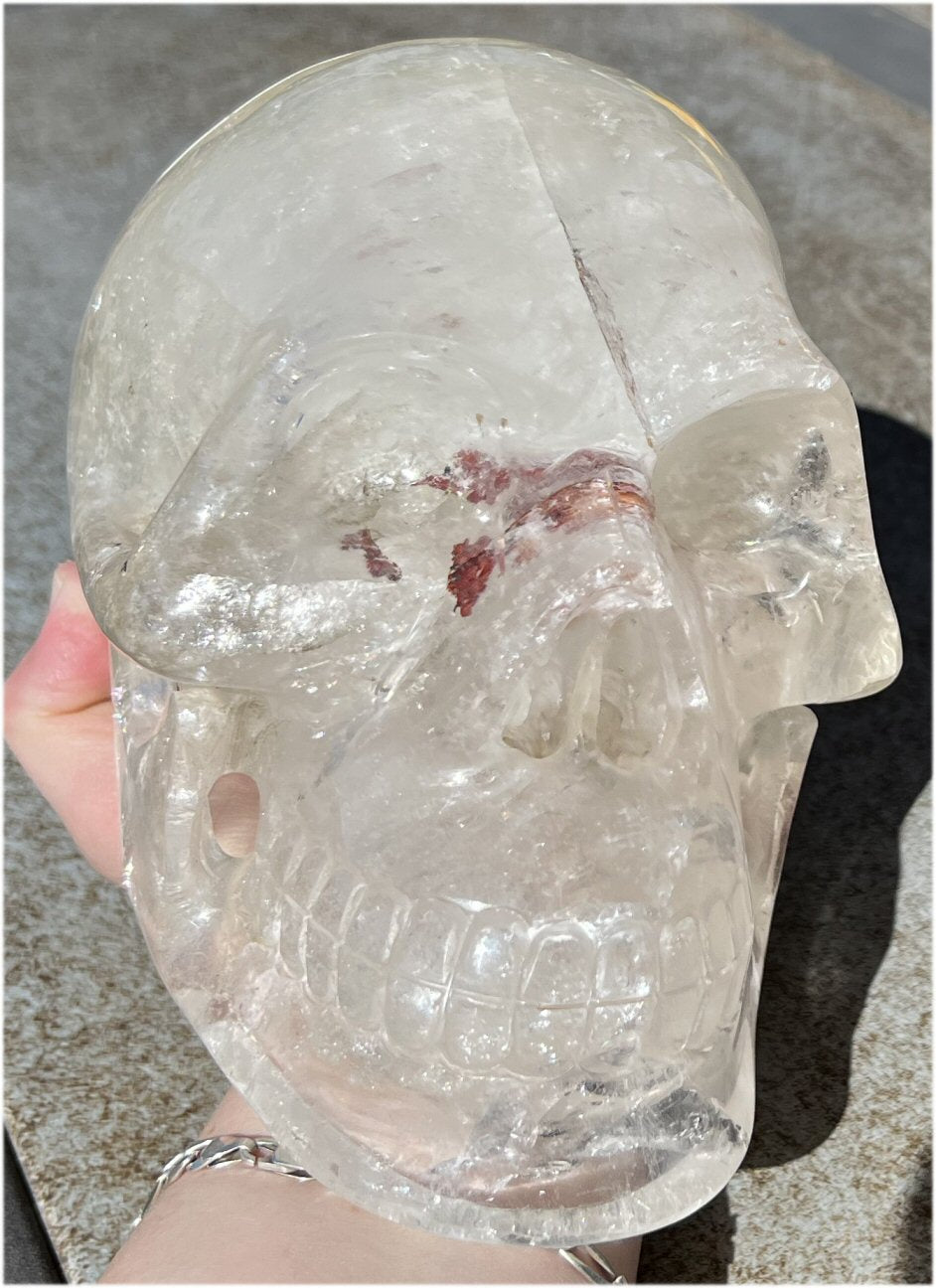 LifeSize Himalayan Quartz Crystal Skull with Multi-Colored Hematite, Lovely Rainbows