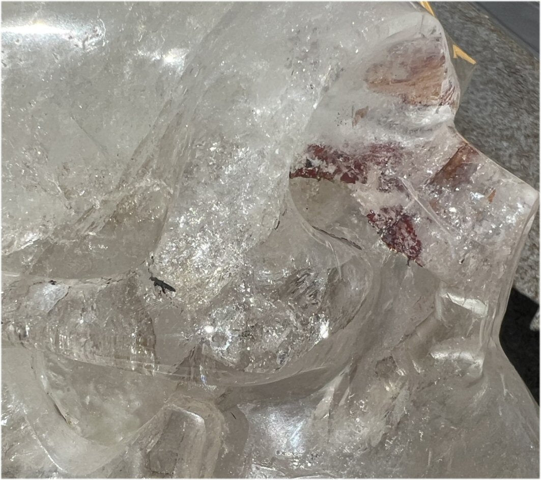 LifeSize Himalayan Quartz Crystal Skull with Multi-Colored Hematite, Lovely Rainbows