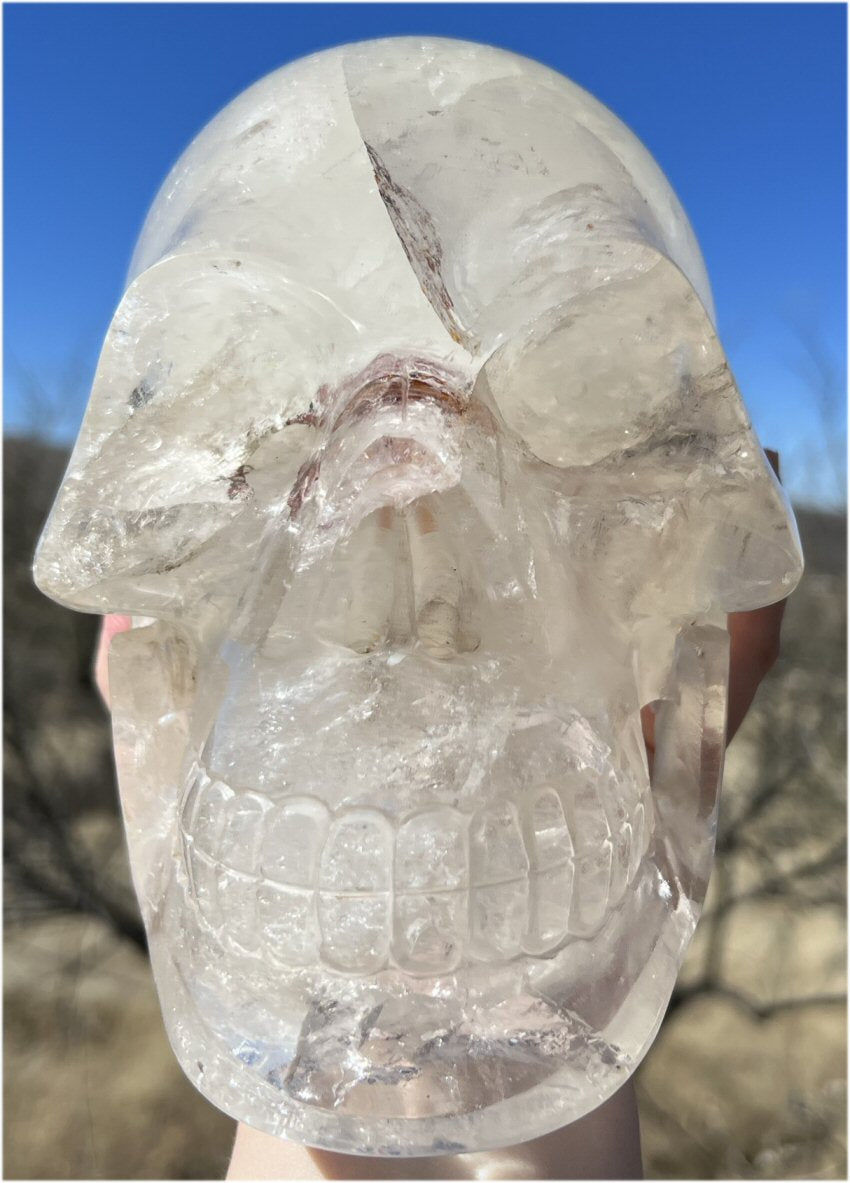 LifeSize Himalayan Quartz Crystal Skull with Multi-Colored Hematite, Lovely Rainbows