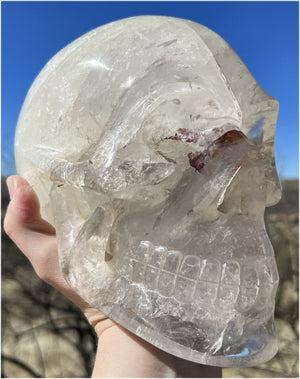 LifeSize Himalayan Quartz Crystal Skull with Multi-Colored Hematite, Lovely Rainbows