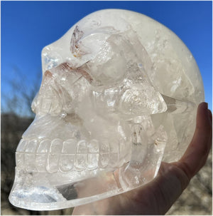 LifeSize Himalayan Quartz Crystal Skull with Multi-Colored Hematite, Lovely Rainbows