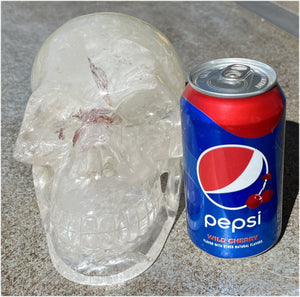 LifeSize Himalayan Quartz Crystal Skull with Multi-Colored Hematite, Lovely Rainbows