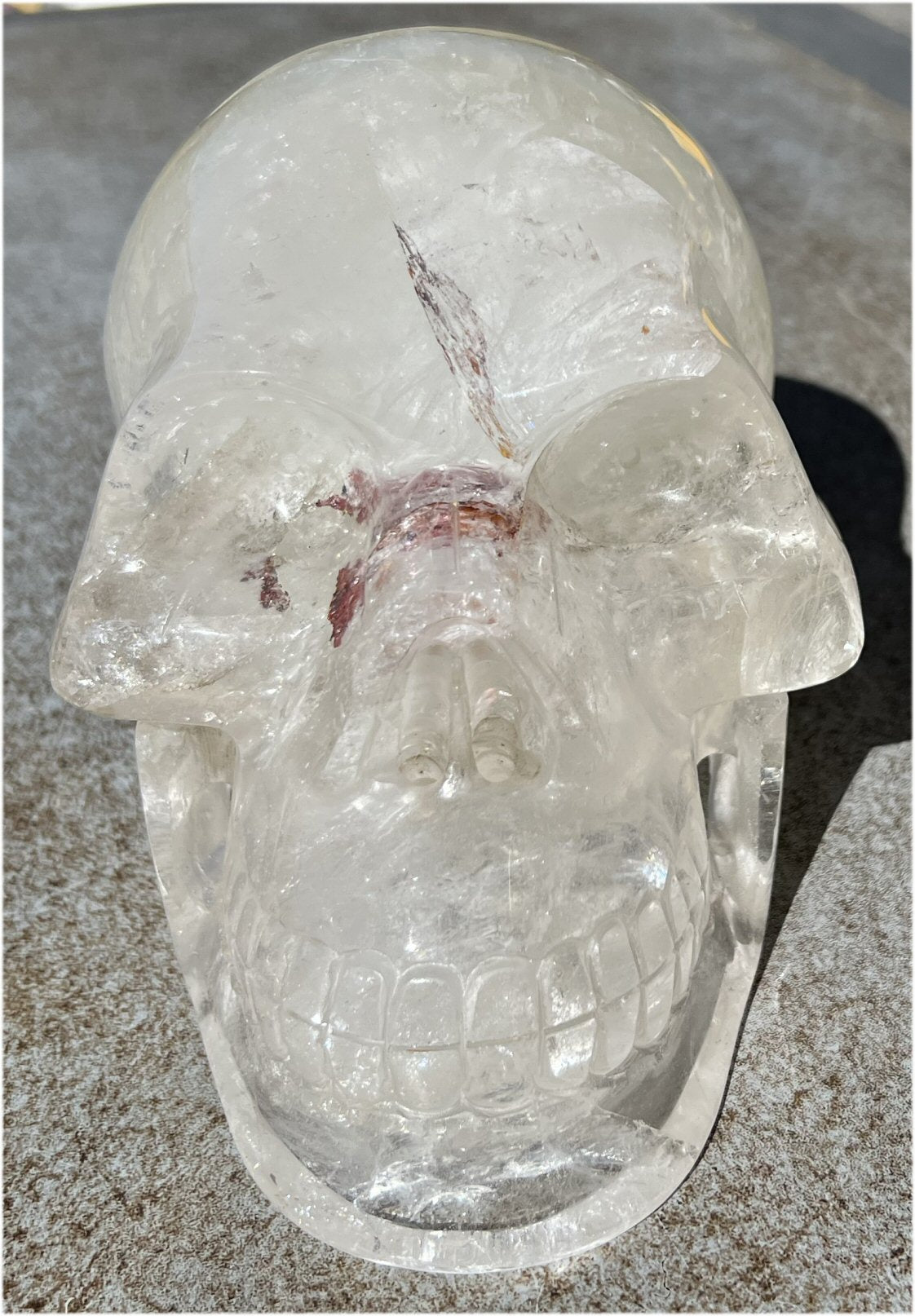 LifeSize Himalayan Quartz Crystal Skull with Multi-Colored Hematite, Lovely Rainbows