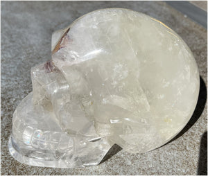 LifeSize Himalayan Quartz Crystal Skull with Multi-Colored Hematite, Lovely Rainbows